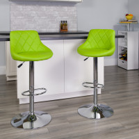 Flash Furniture Contemporary Green Vinyl Bucket Seat Adjustable Height Bar Stool with Chrome Base CH-82028A-GRN-GG